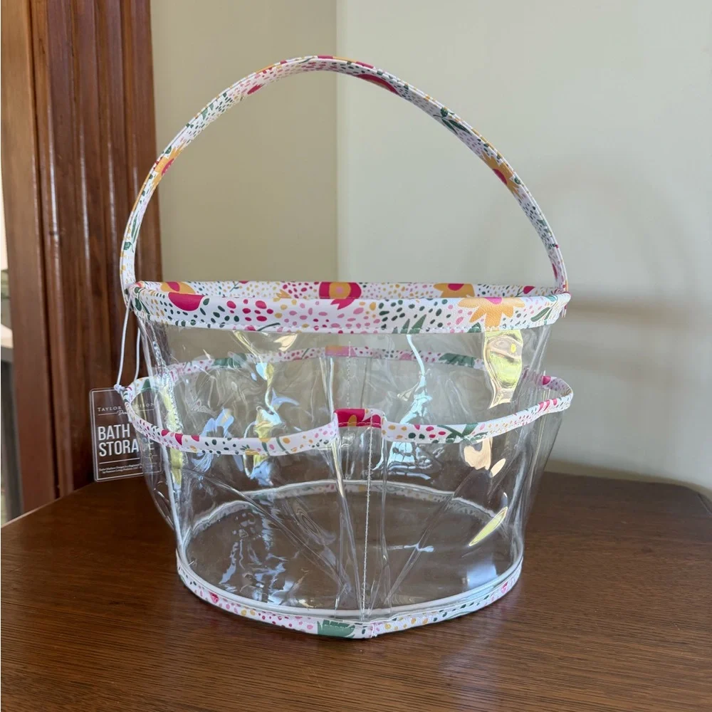 TAYLOR MADISON LARGE ROUND “MULTICOLOR FLORAL” PRINT VINYL BATHROOM CONTAINER